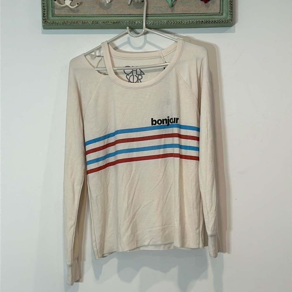 Chaser bonjour cozy knit long sleeve Raglan vented neck pull over powderpuff sma